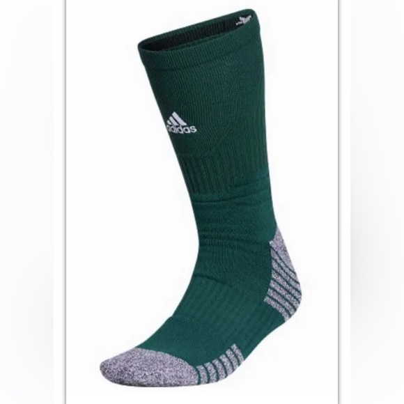 Adidas 5 Star Team Crew Socks 1 Pair Men 6.5-9 WMN 7-10 Green w White Logo Cushi - Picture 3 of 10
